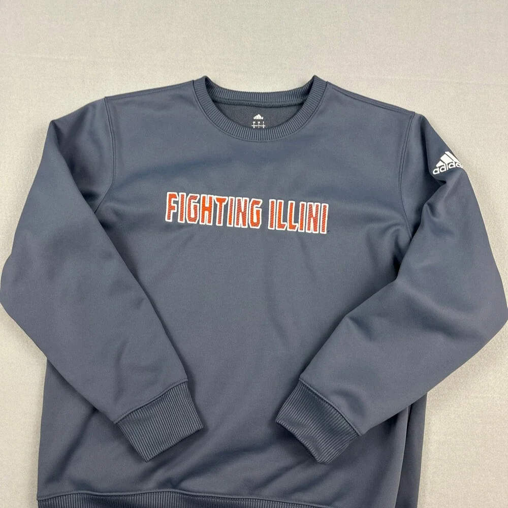 Illinois Fighting Illini Sweater Men Large Gray Adidas Climawarm Basketball L